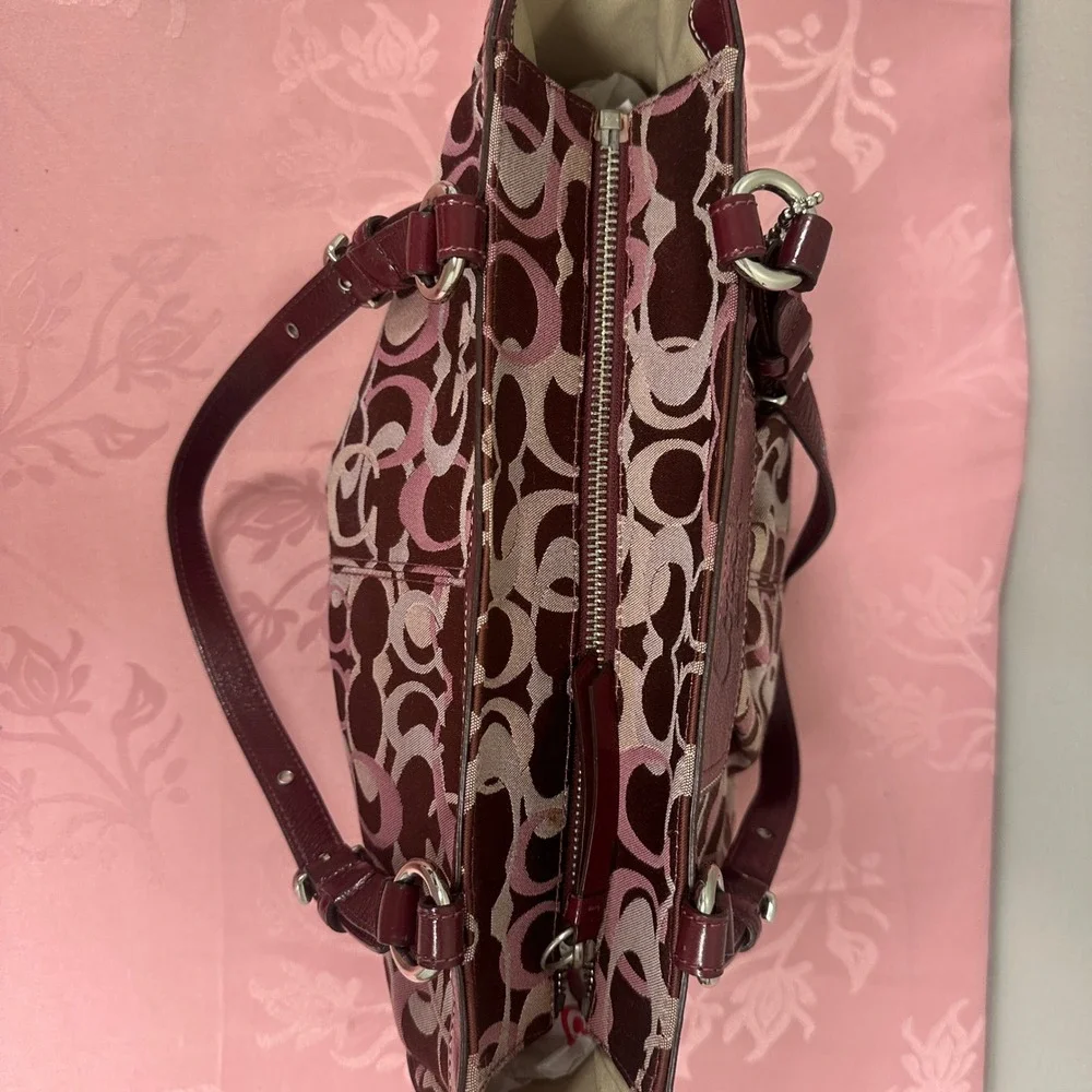 Vintage Coach Gallery Signature East West Tote Burgundy Patent Leather F13762 - Picture 10 of 16